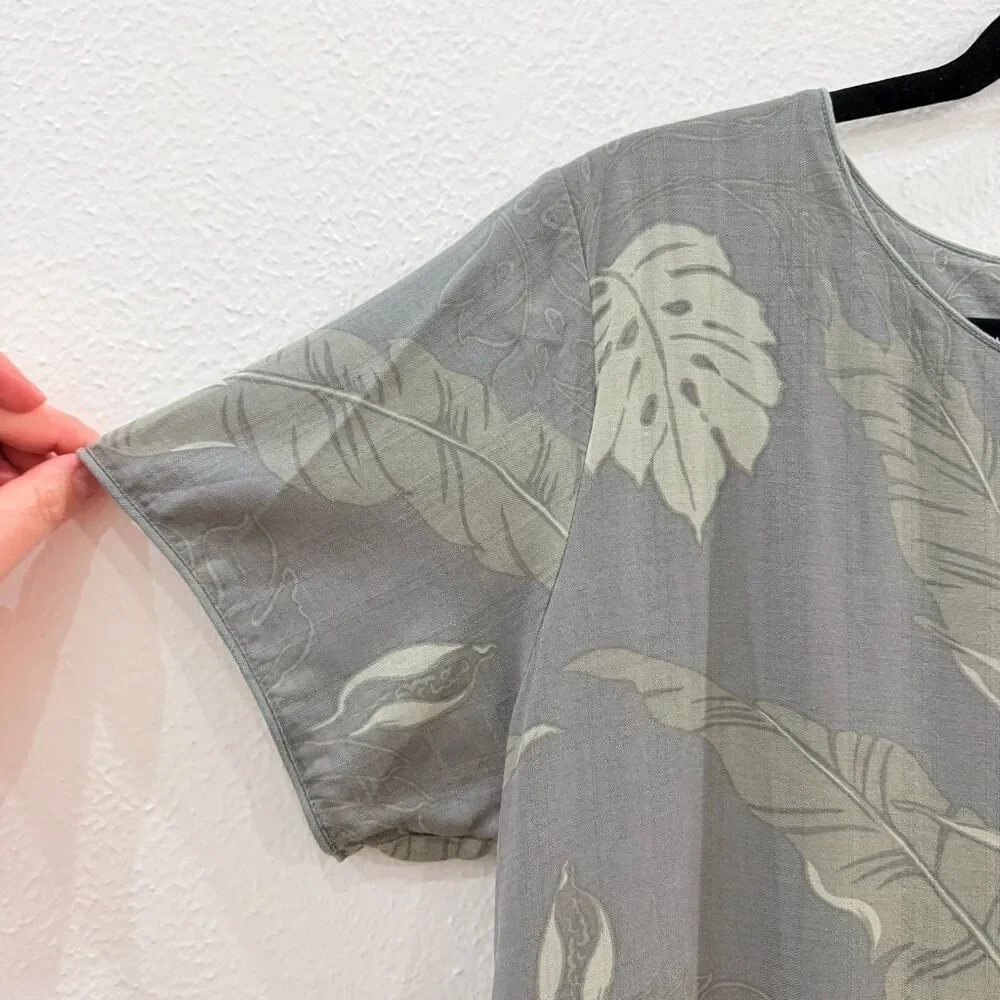 Hawaiian Reserve Collection Women's Size Large Gray 100% Silk Short Sleeve Dress - Picture 3 of 8
